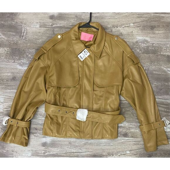 New Azalea Wang Caramel Faux Leather Pleather Jacket Size Small - Picture 1 of 5